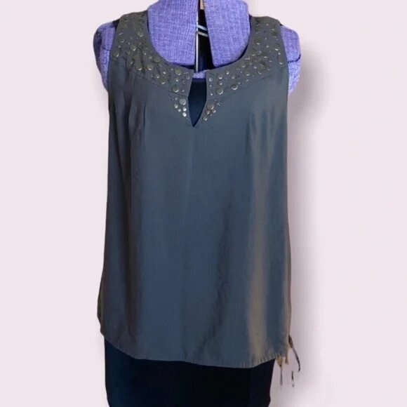 Elle Beaded Tank Khaki Green Large - Picture 1 of 10